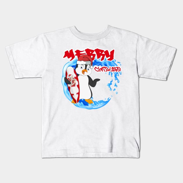 Cute Christmas Penguins Kids T-Shirt by MYFROG